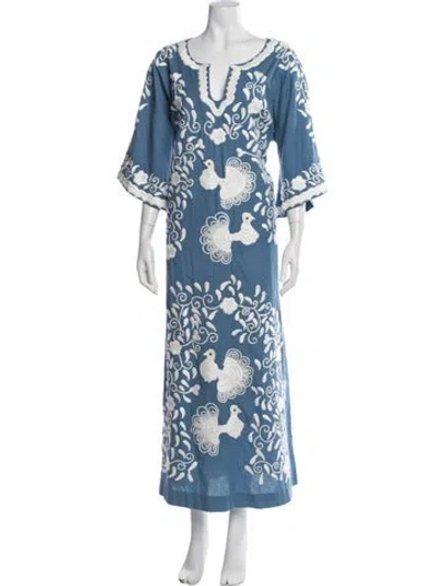 Pre-owned Frances Valentine Floral Print Long Dress In Blue