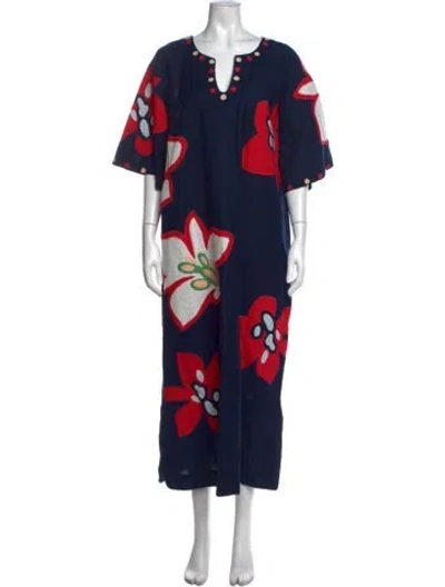 Pre-owned Frances Valentine Floral Print Long Dress In Blue