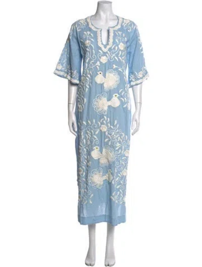 Pre-owned Frances Valentine Floral Print Long Dress In Blue