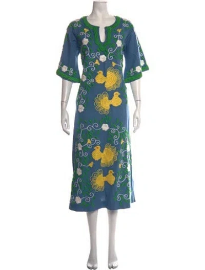 Pre-owned Frances Valentine Floral Print Long Dress In Blue