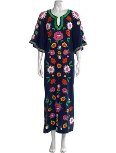 Pre-owned Frances Valentine Floral Print Long Dress In Blue
