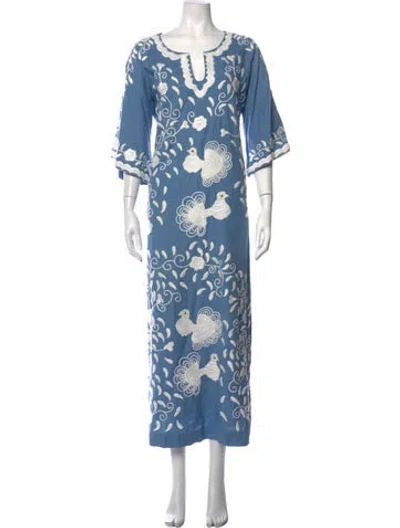Pre-owned Frances Valentine Floral Print Long Dress In Blue