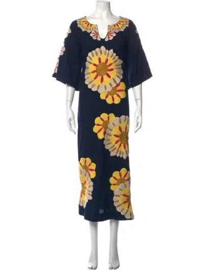 Pre-owned Frances Valentine Floral Print Long Dress In Blue