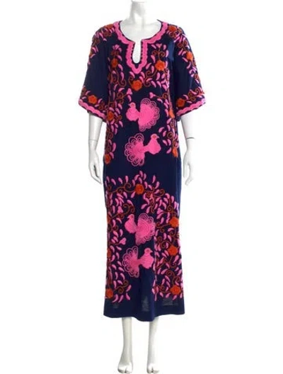 Pre-owned Frances Valentine Floral Print Long Dress In Blue