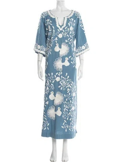 Pre-owned Frances Valentine Floral Print Long Dress In Blue