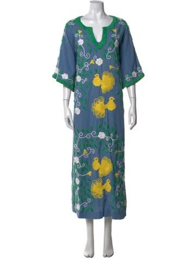Pre-owned Frances Valentine Floral Print Long Dress In Blue