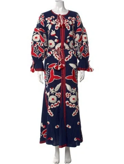 Pre-owned Frances Valentine Floral Print Long Dress In Blue