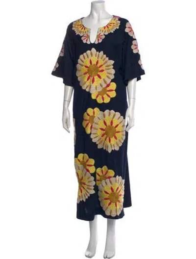 Pre-owned Frances Valentine Floral Print Long Dress In Blue