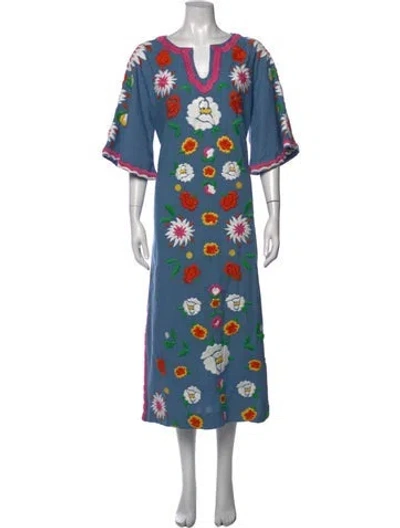 Pre-owned Frances Valentine Floral Print Long Dress In Blue/pink