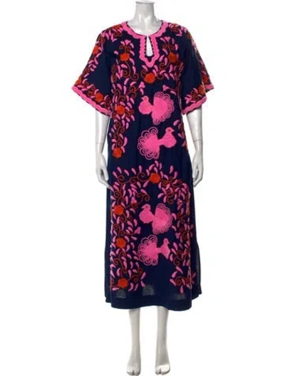 Pre-owned Frances Valentine Floral Print Long Dress In Blue/pink