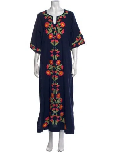 Pre-owned Frances Valentine Floral Print Long Dress In Blue/pink