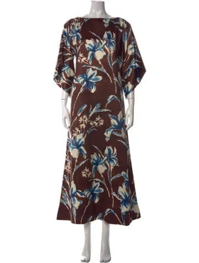 Pre-owned Frances Valentine Floral Print Long Dress In Brown