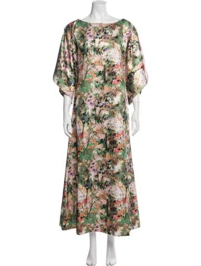 Pre-owned Frances Valentine Floral Print Long Dress In Green