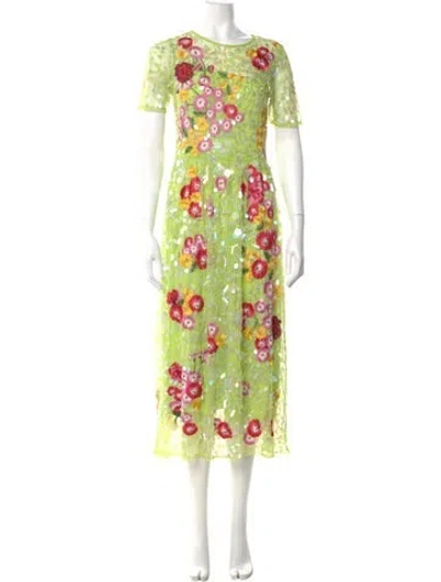 Pre-owned Frances Valentine Floral Print Long Dress In Green