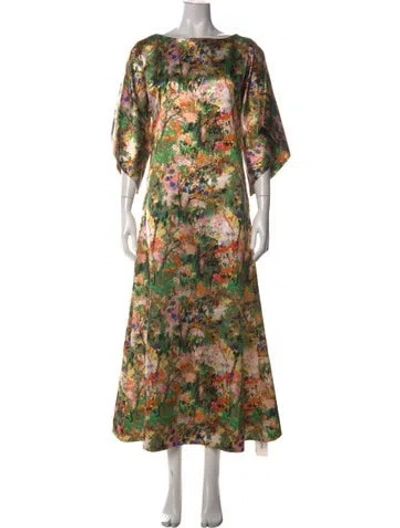 Pre-owned Frances Valentine Floral Print Long Dress In Green