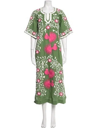 Pre-owned Frances Valentine Floral Print Long Dress In Green