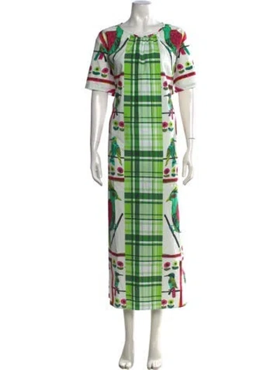 Pre-owned Frances Valentine Floral Print Long Dress In Green/pink/white