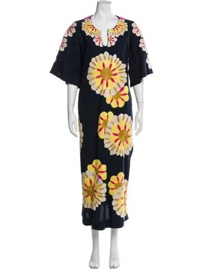 Pre-owned Frances Valentine Floral Print Long Dress In Multi