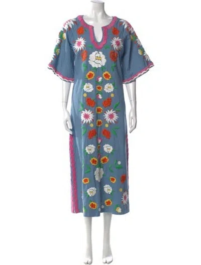 Pre-owned Frances Valentine Floral Print Long Dress In Multi