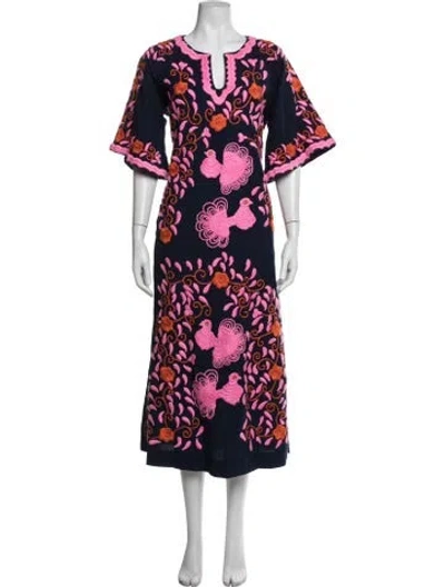 Pre-owned Frances Valentine Floral Print Long Dress In Multicolor