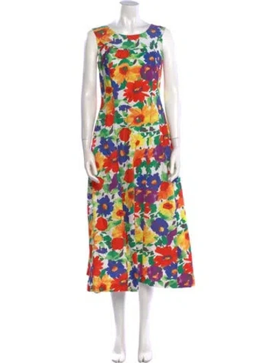 Pre-owned Frances Valentine Floral Print Long Dress In Neutral