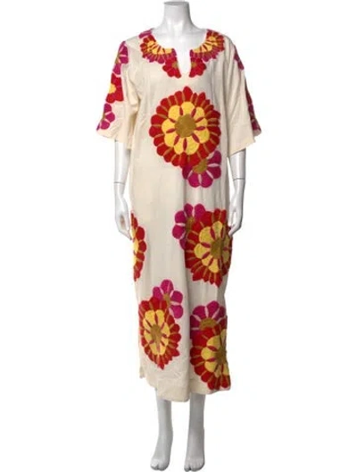 Pre-owned Frances Valentine Floral Print Long Dress In Neutrals
