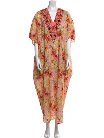 Pre-owned Frances Valentine Floral Print Long Dress In Orange