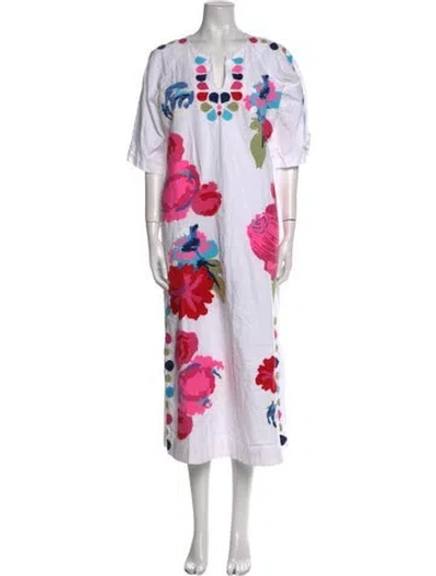 Pre-owned Frances Valentine Floral Print Long Dress In Pink