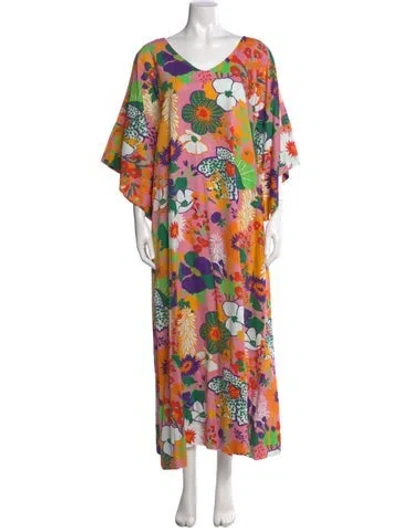 Pre-owned Frances Valentine Floral Print Long Dress In Pink