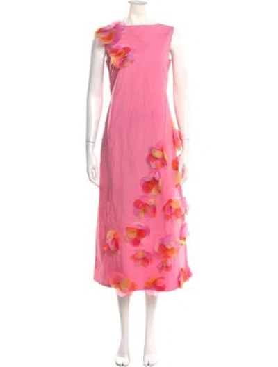 Pre-owned Frances Valentine Floral Print Long Dress In Pink