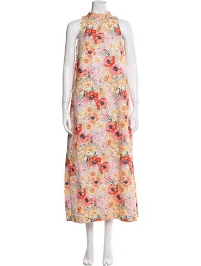 Pre-owned Frances Valentine Floral Print Long Dress In Pink