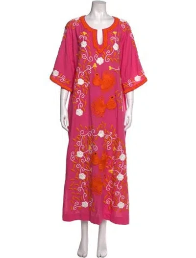 Pre-owned Frances Valentine Floral Print Long Dress In Pink
