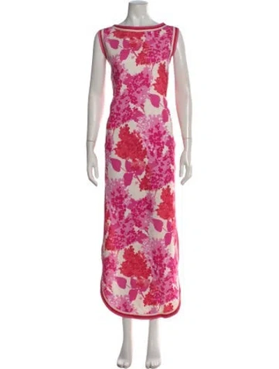 Pre-owned Frances Valentine Floral Print Long Dress In Pink
