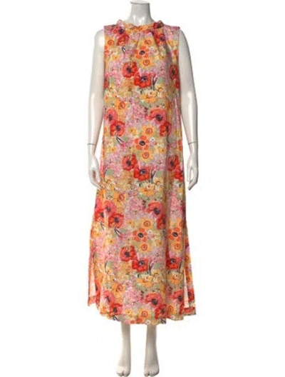 Pre-owned Frances Valentine Floral Print Long Dress In Pink