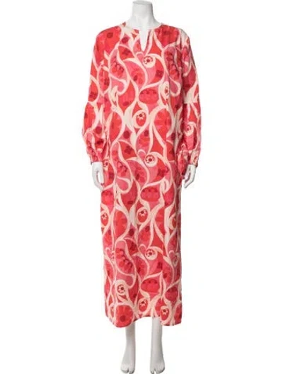 Pre-owned Frances Valentine Floral Print Long Dress In Pink
