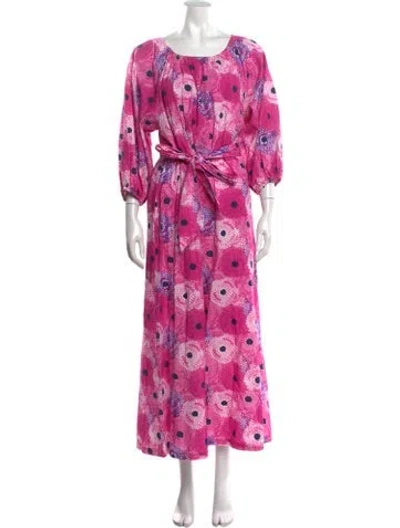 Pre-owned Frances Valentine Floral Print Long Dress In Pink