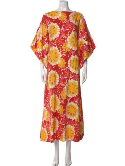 Pre-owned Frances Valentine Floral Print Long Dress In Red