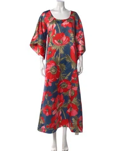Pre-owned Frances Valentine Floral Print Long Dress In Red