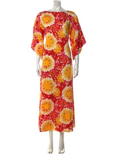 Pre-owned Frances Valentine Floral Print Long Dress In Red