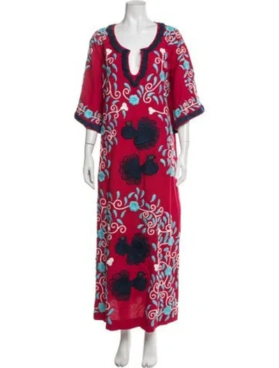 Pre-owned Frances Valentine Floral Print Long Dress In Red