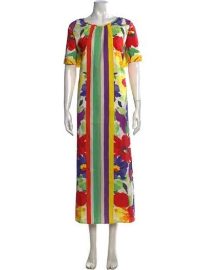 Pre-owned Frances Valentine Floral Print Long Dress In Red
