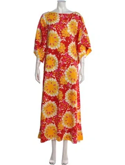 Pre-owned Frances Valentine Floral Print Long Dress In Red