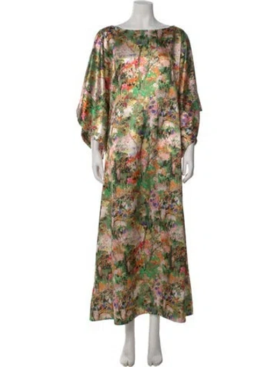 Pre-owned Frances Valentine Floral Print Long Dress W/ Tags In Green