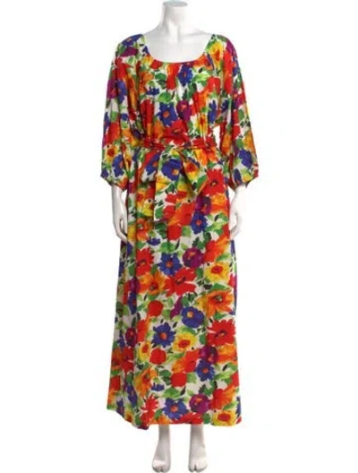 Pre-owned Frances Valentine Floral Print Long Dress W/ Tags In Neutral