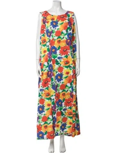 Pre-owned Frances Valentine Floral Print Long Dress W/ Tags In Orange