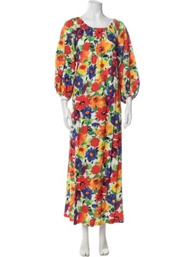 Pre-owned Frances Valentine Floral Print Long Dress W/ Tags In Orange