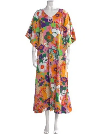 Pre-owned Frances Valentine Floral Print Long Dress W/ Tags In Pink