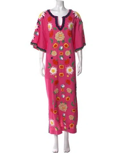 Pre-owned Frances Valentine Floral Print Long Dress W/ Tags In Pink