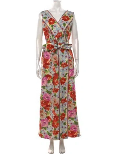 Pre-owned Frances Valentine Floral Print Long Dress W/ Tags In Red
