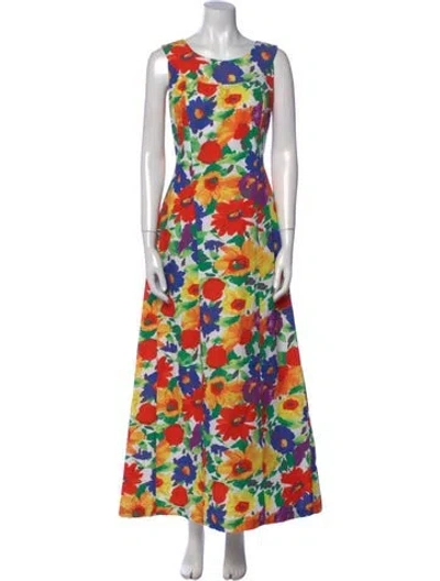 Pre-owned Frances Valentine Floral Print Long Dress In White